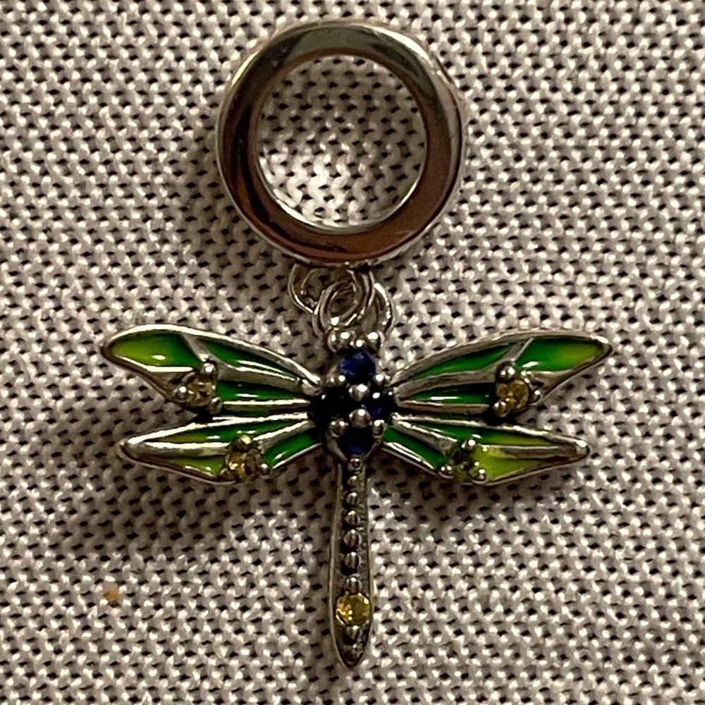 Bracelet Charm Dragonfly Green Wings with Rhinestones - Picture 6 of 7